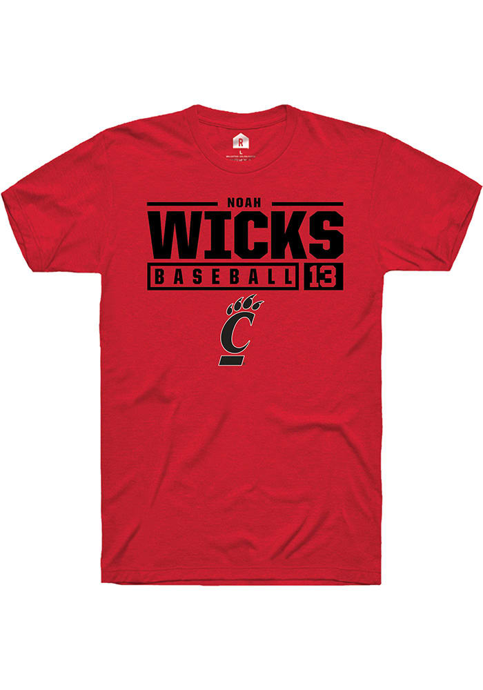 Noah Wicks Cincinnati Bearcats Red Rally NIL Stacked Box Short Sleeve T Shirt
