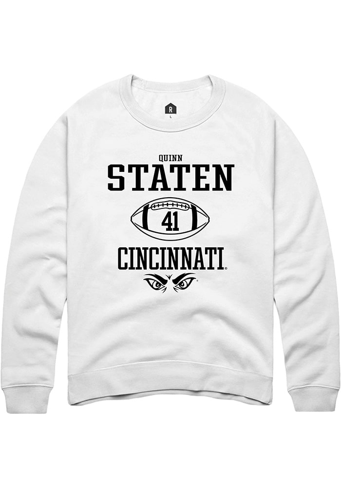 Quinn Staten Rally Cincinnati Bearcats Mens White NIL Sport Icon Long Sleeve Crew Sweatshirt