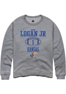 Kenny Logan Jr.  Rally Kansas Jayhawks Mens Grey NIL Sport Icon Long Sleeve Crew Sweatshirt