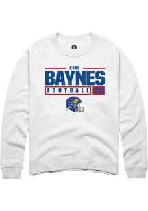 Kobe Baynes  Rally Kansas Jayhawks Mens White NIL Stacked Box Long Sleeve Crew Sweatshirt