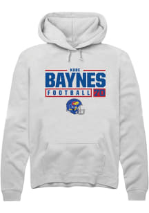 Kobe Baynes  Rally Kansas Jayhawks Mens White NIL Stacked Box Long Sleeve Hoodie