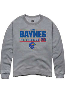 Kobe Baynes  Rally Kansas Jayhawks Mens Graphite NIL Stacked Box Long Sleeve Crew Sweatshirt