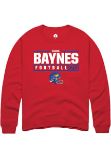 Kobe Baynes  Rally Kansas Jayhawks Mens Red NIL Stacked Box Long Sleeve Crew Sweatshirt