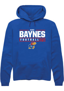 Kobe Baynes  Rally Kansas Jayhawks Mens Blue NIL Stacked Box Long Sleeve Hoodie