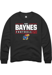 Kobe Baynes  Rally Kansas Jayhawks Mens Black NIL Stacked Box Long Sleeve Crew Sweatshirt