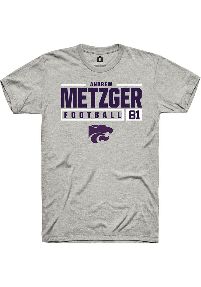 Andrew Metzger K-State Wildcats Grey Rally NIL Stacked Box Short Sleeve T Shirt
