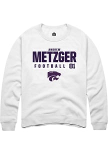 Andrew Metzger Rally Mens White K-State Wildcats NIL Stacked Box Crew Sweatshirt