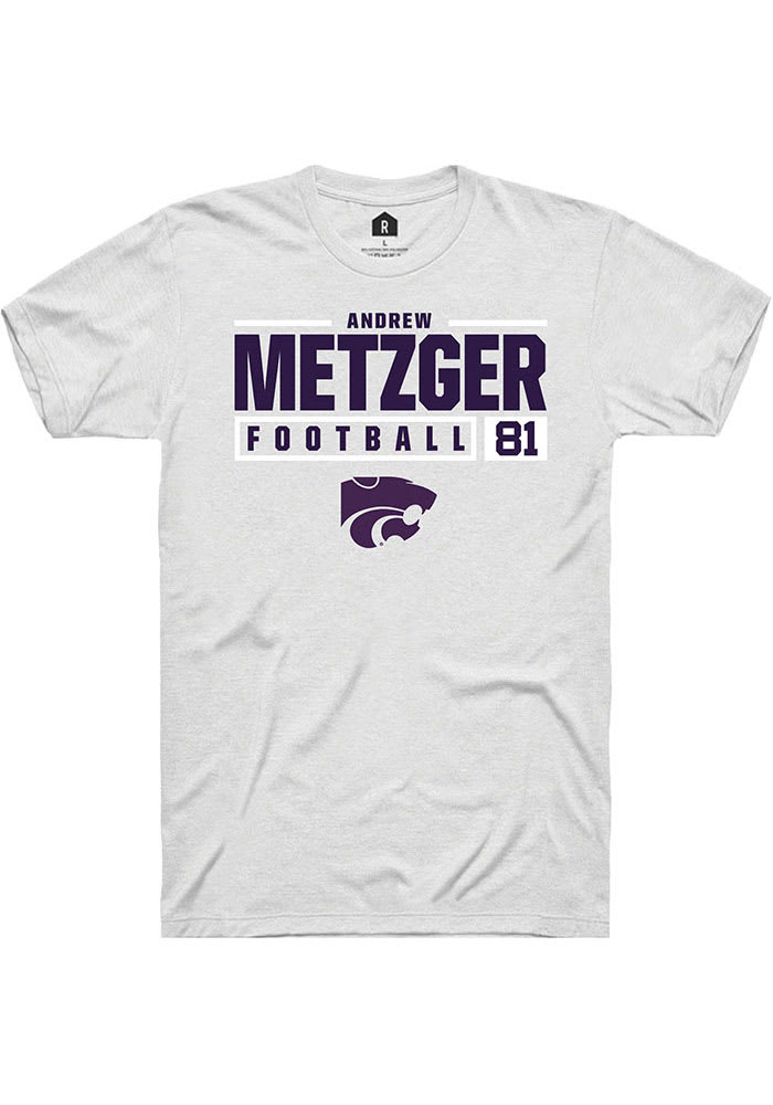 Andrew Metzger K-State Wildcats White Rally NIL Stacked Box Short Sleeve T Shirt
