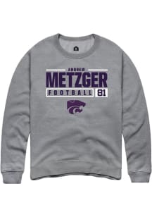 Andrew Metzger Rally Mens Graphite K-State Wildcats NIL Stacked Box Crew Sweatshirt