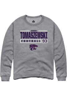 Asher Tomaszewski Rally Mens Graphite K-State Wildcats NIL Stacked Box Crew Sweatshirt