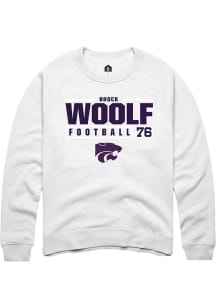 Brock Woolf Rally Mens White K-State Wildcats NIL Stacked Box Crew Sweatshirt