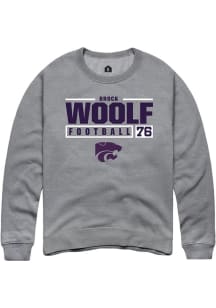 Brock Woolf Rally Mens Graphite K-State Wildcats NIL Stacked Box Crew Sweatshirt