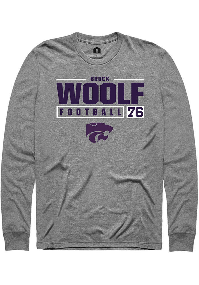 Brock Woolf K-State Wildcats Grey Rally NIL Stacked Box Long Sleeve T Shirt