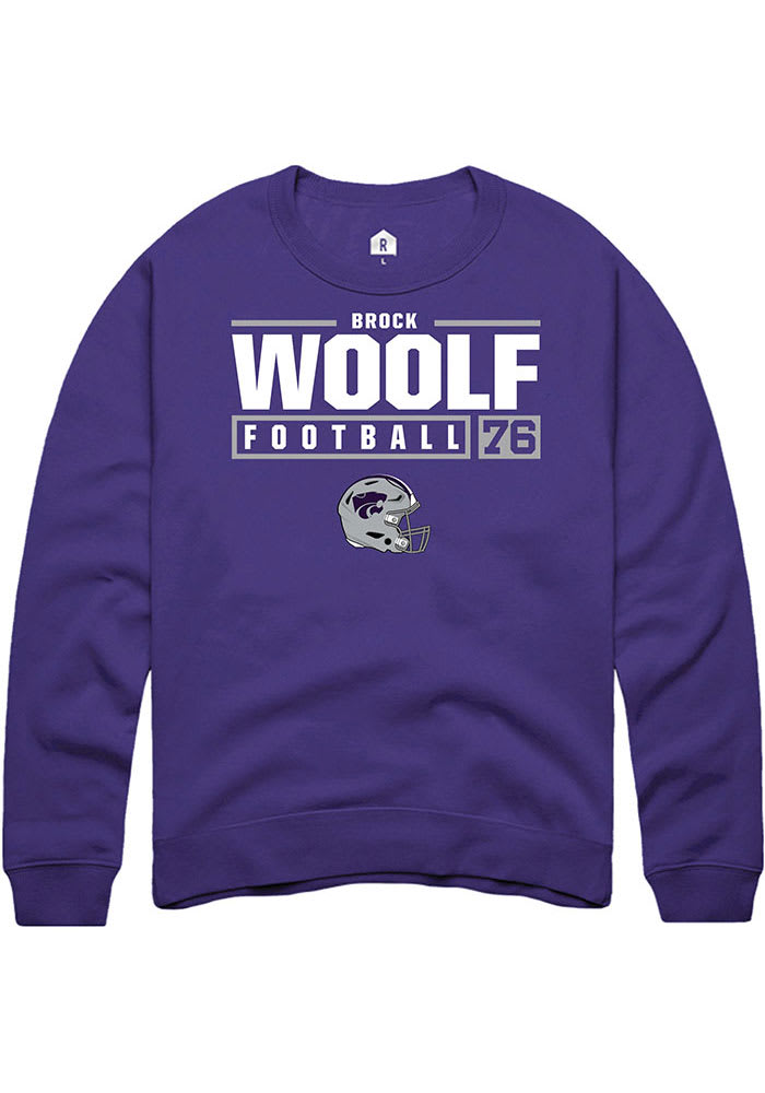 Brock Woolf Rally K-State Wildcats Mens Purple NIL Stacked Box Long Sleeve Crew Sweatshirt
