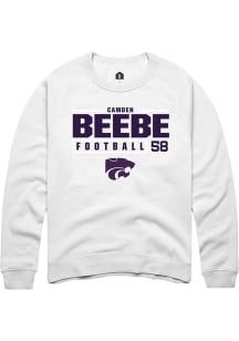 Camden Beebe Rally Mens White K-State Wildcats NIL Stacked Box Crew Sweatshirt