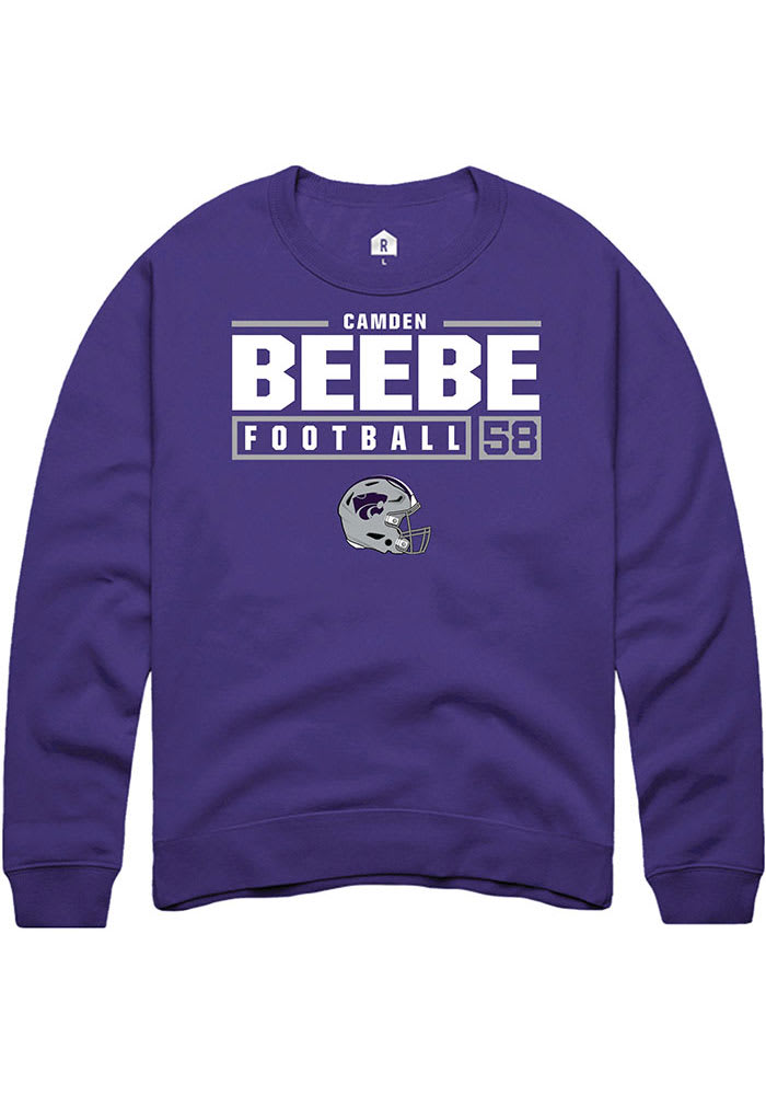 Camden Beebe Rally K-State Wildcats Mens Purple NIL Stacked Box Long Sleeve Crew Sweatshirt