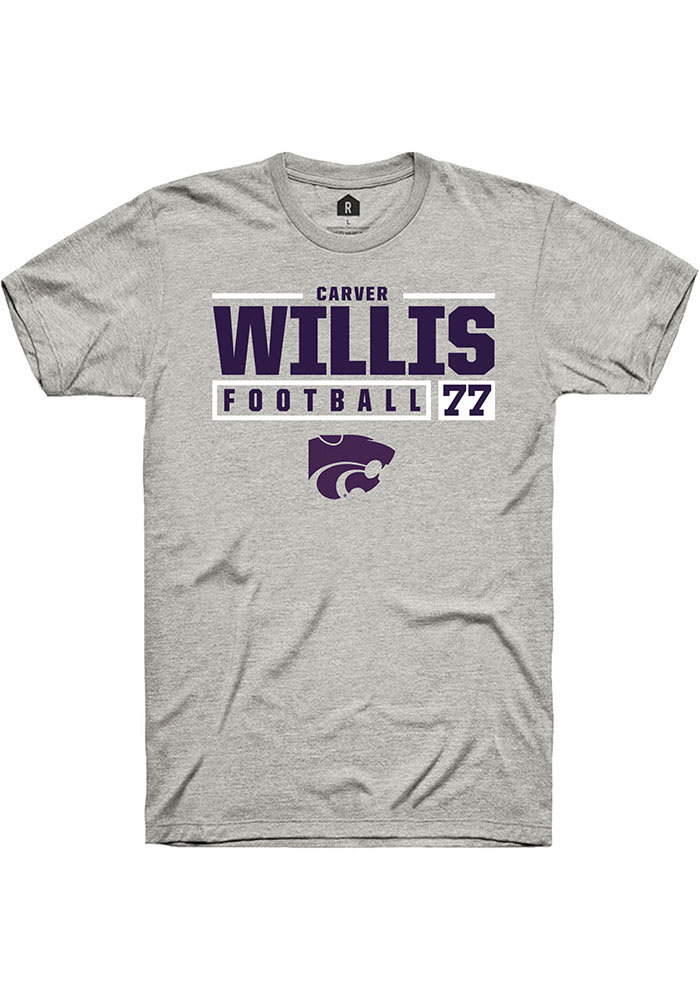 Carver Willis K-State Wildcats Grey Rally NIL Stacked Box Short Sleeve T Shirt