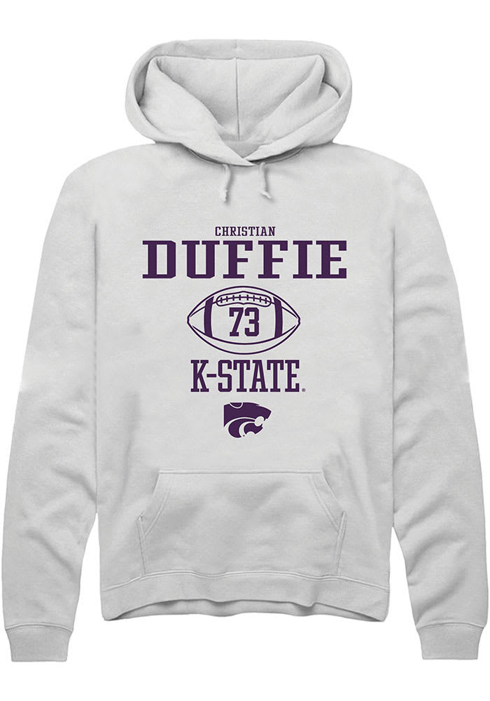 Christian Duffie Rally K-State Wildcats Mens White NIL Sport Icon Long Sleeve Hoodie
