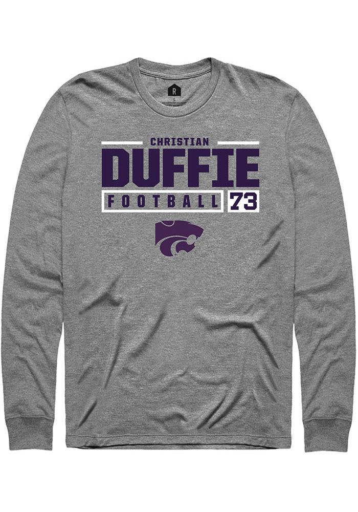 Christian Duffie K-State Wildcats Grey Rally NIL Stacked Box Long Sleeve T Shirt