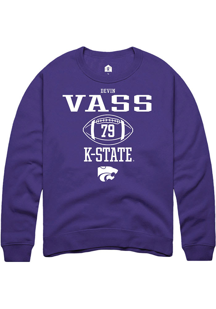 Devin Vass Rally K-State Wildcats Mens Purple NIL Sport Icon Long Sleeve Crew Sweatshirt