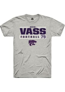 Devin Vass Ash K-State Wildcats NIL Stacked Box Short Sleeve T Shirt