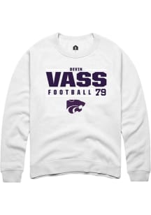 Devin Vass Rally Mens White K-State Wildcats NIL Stacked Box Crew Sweatshirt