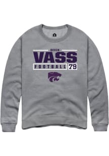 Devin Vass Rally Mens Graphite K-State Wildcats NIL Stacked Box Crew Sweatshirt