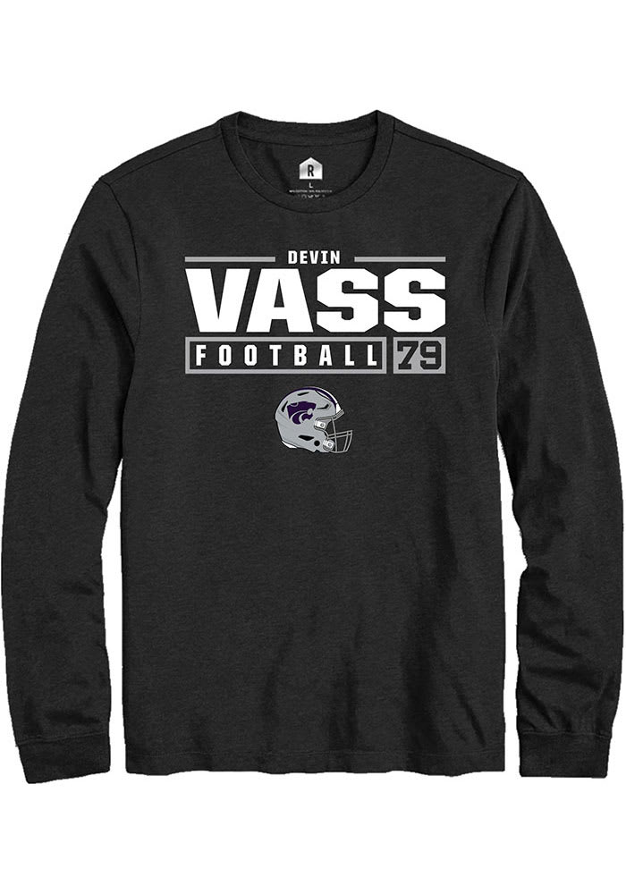 Devin Vass K-State Wildcats Black Rally NIL Stacked Box Long Sleeve T Shirt