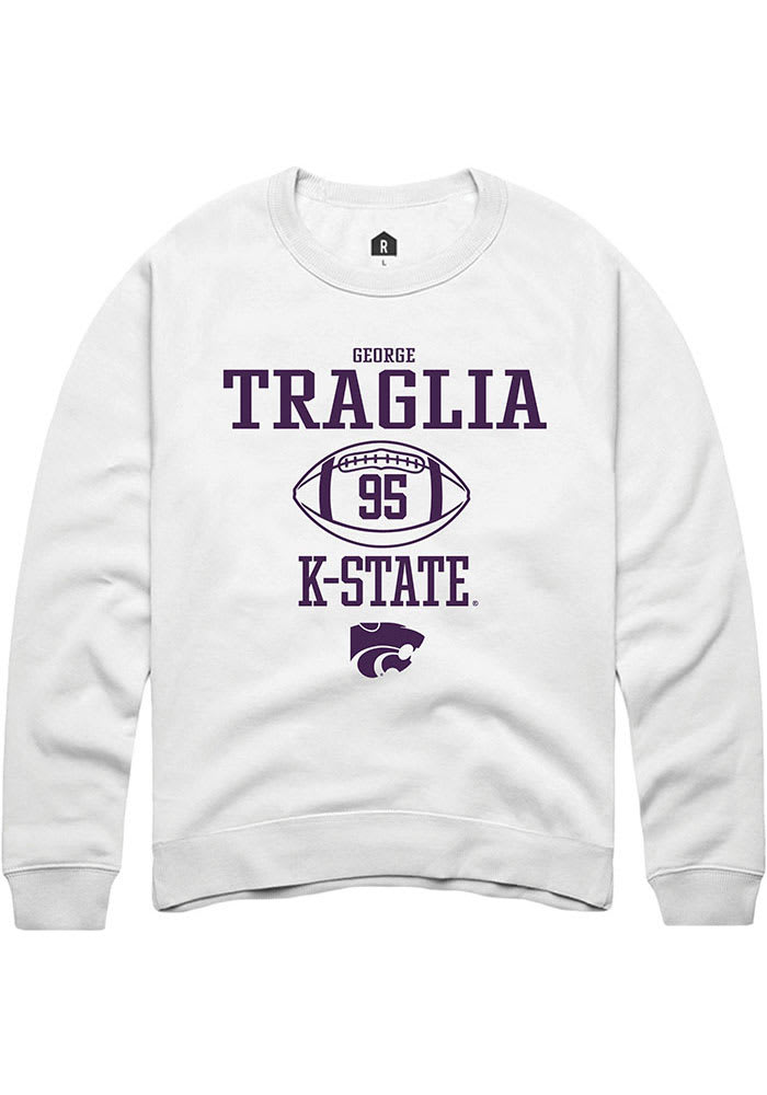 George Traglia Rally K-State Wildcats Mens White NIL Sport Icon Long Sleeve Crew Sweatshirt