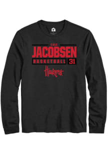 Cale Jacobsen Rally Mens Black Nebraska Cornhuskers NIL Stacked Box Tee