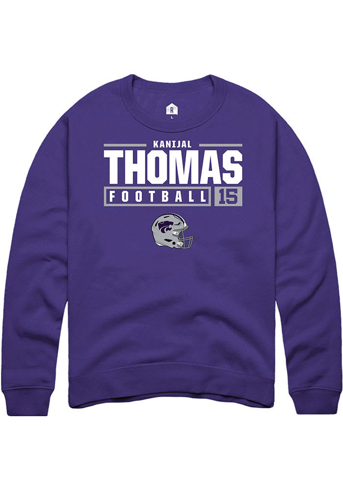Kanijal Thomas Rally K-State Wildcats Mens Purple NIL Stacked Box Long Sleeve Crew Sweatshirt