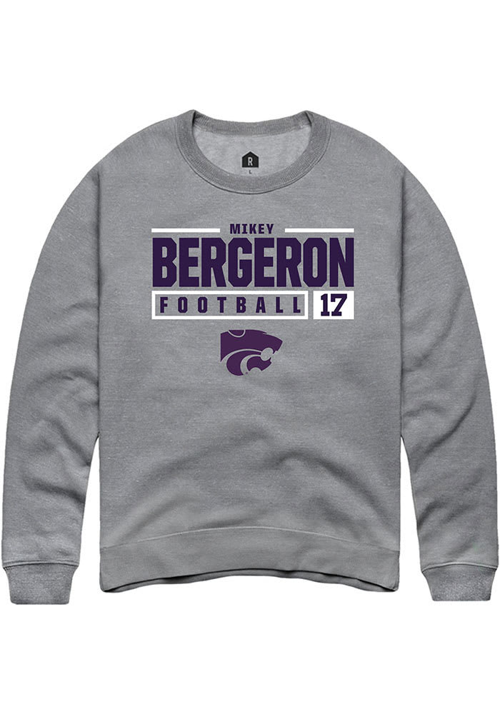 Mikey Bergeron Rally K-State Wildcats Mens Grey NIL Stacked Box Long Sleeve Crew Sweatshirt