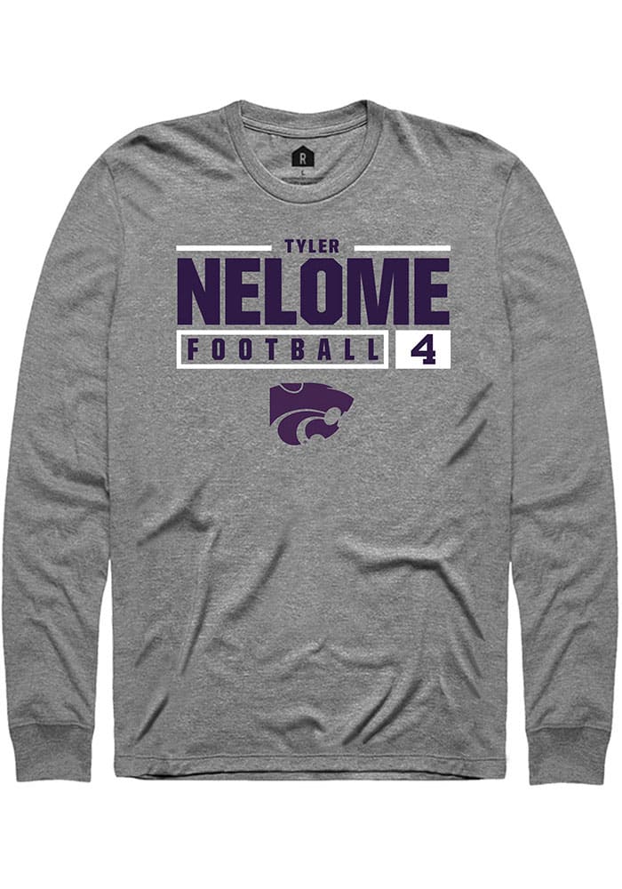 Tyler Nelome K-State Wildcats Grey Rally NIL Stacked Box Long Sleeve T Shirt
