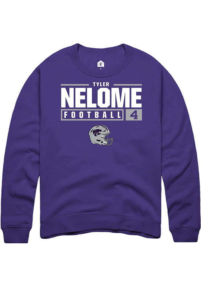 Tyler Nelome Rally K-State Wildcats Mens Purple NIL Stacked Box Long Sleeve Crew Sweatshirt