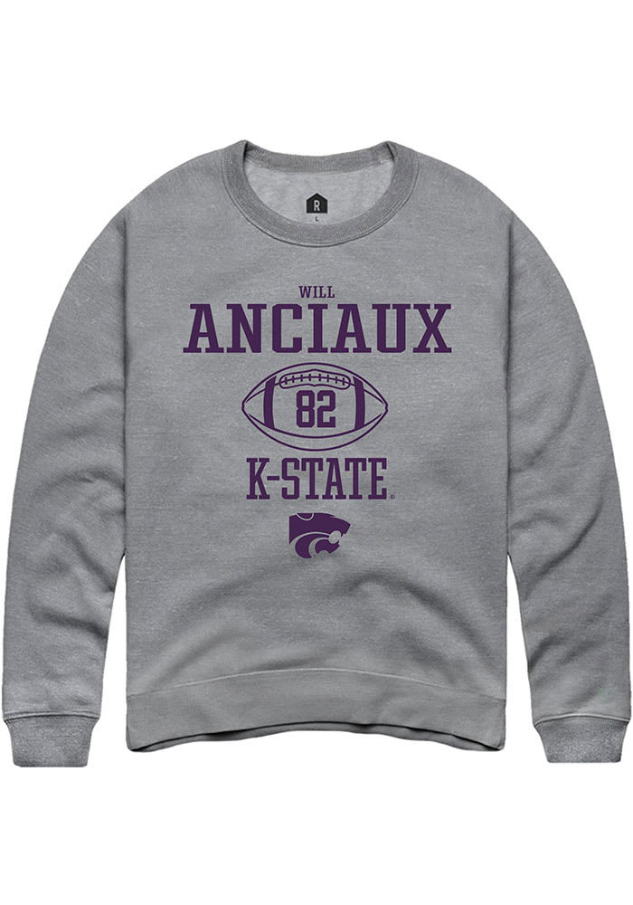 Will Anciaux Rally K-State Wildcats Mens Grey NIL Sport Icon Long Sleeve Crew Sweatshirt