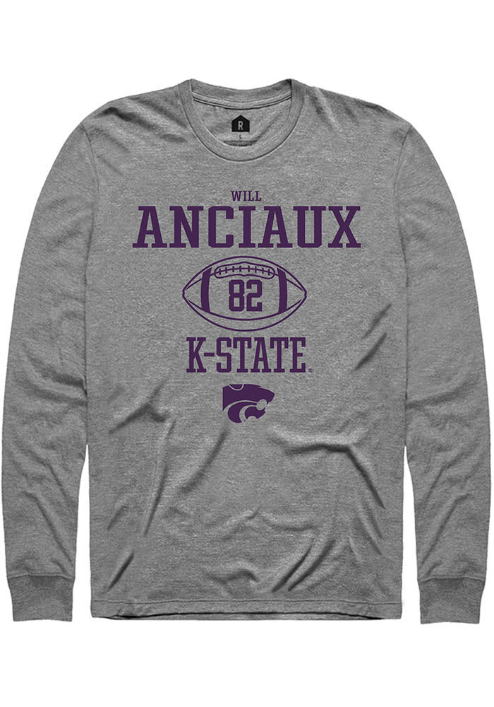 Will Anciaux K-State Wildcats Grey Rally NIL Sport Icon Long Sleeve T Shirt