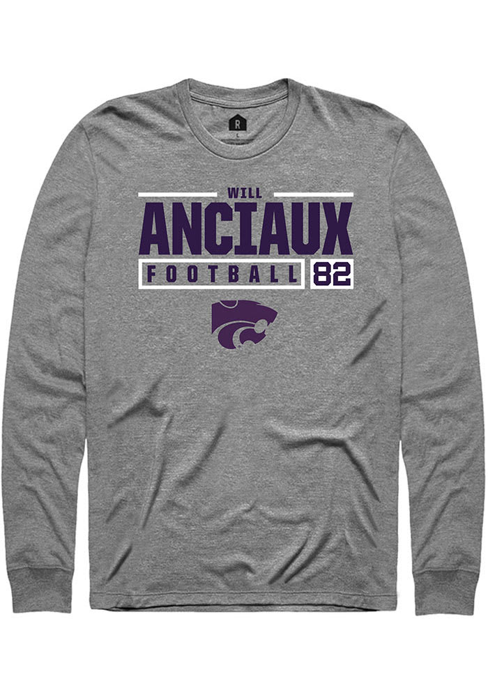 Will Anciaux K-State Wildcats Grey Rally NIL Stacked Box Long Sleeve T Shirt