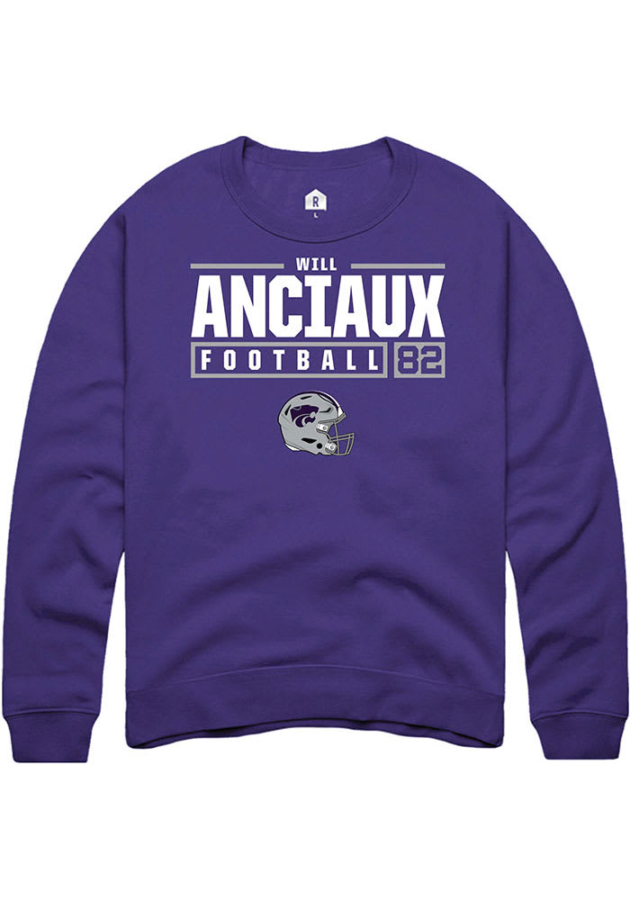 Will Anciaux Rally K-State Wildcats Mens Purple NIL Stacked Box Long Sleeve Crew Sweatshirt