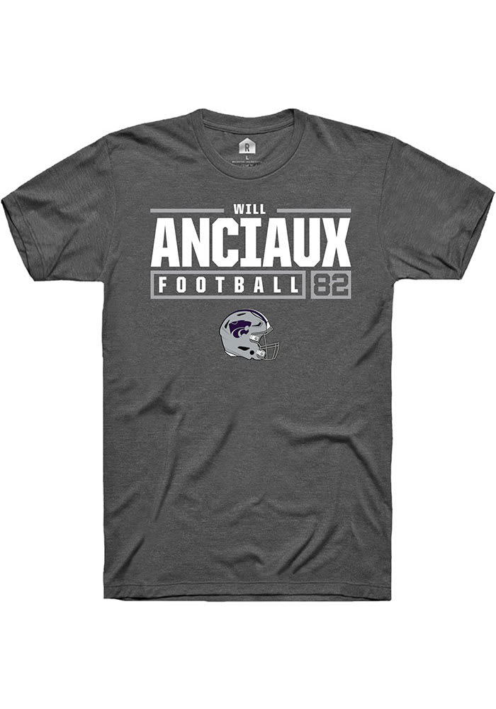 Will Anciaux K-State Wildcats Grey Rally NIL Stacked Box Short Sleeve T Shirt