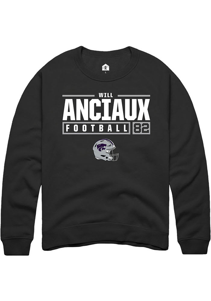 Will Anciaux Rally K-State Wildcats Mens Black NIL Stacked Box Long Sleeve Crew Sweatshirt