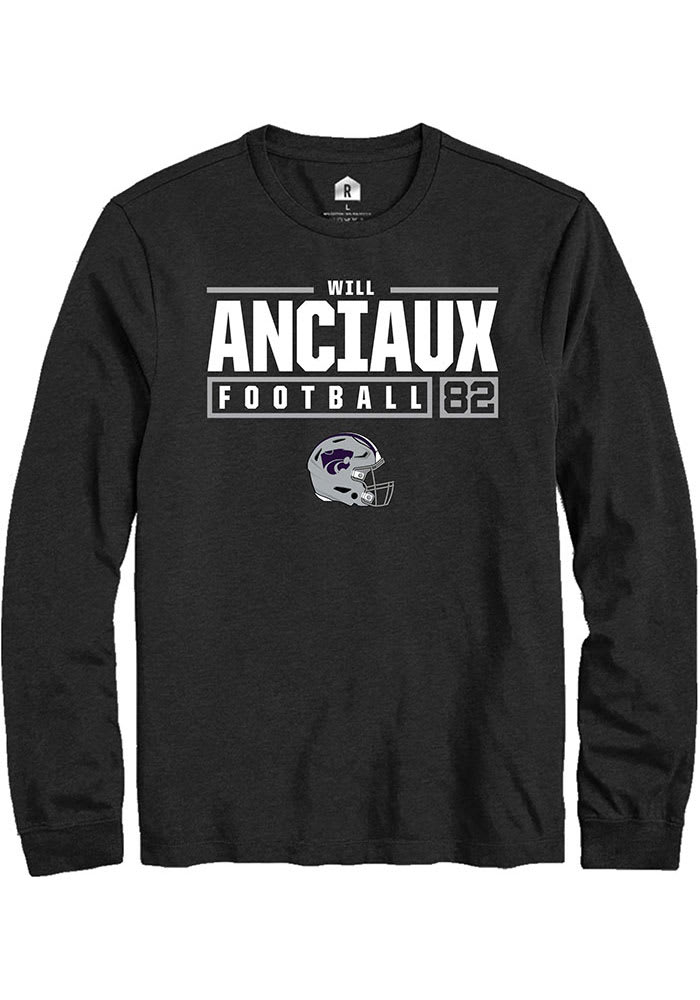 Will Anciaux K-State Wildcats Black Rally NIL Stacked Box Long Sleeve T Shirt