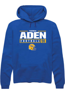 Thomas Aden  Rally Pitt Panthers Mens Blue NIL Stacked Box Long Sleeve Hoodie