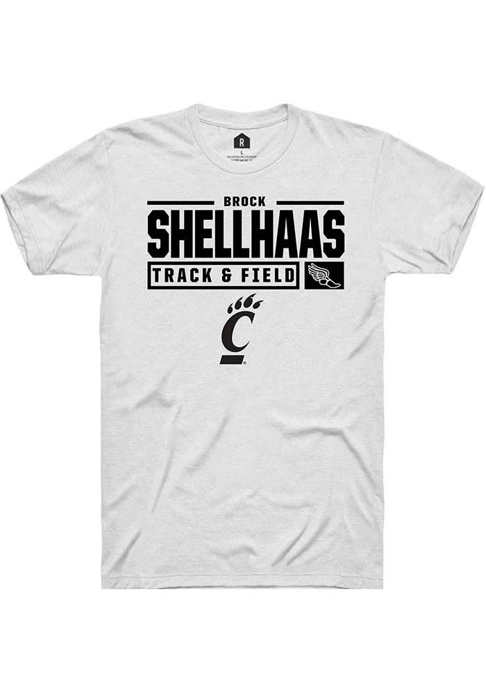 Brock Shellhaas Cincinnati Bearcats White Rally NIL Stacked Box Short Sleeve T Shirt