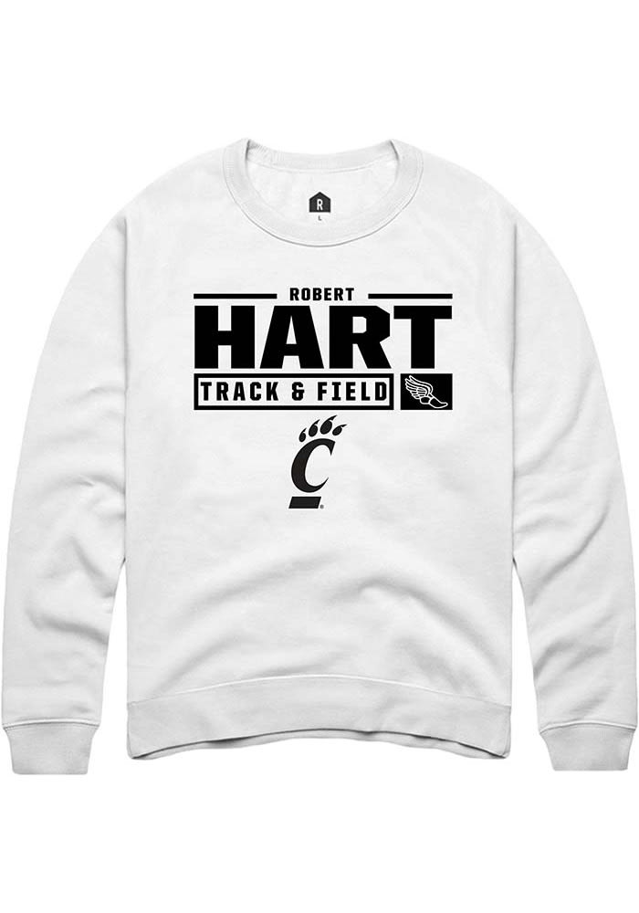 Robert Hart Rally Cincinnati Bearcats Mens White NIL Stacked Box Long Sleeve Crew Sweatshirt