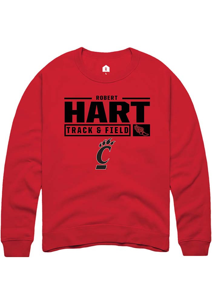 Robert Hart Rally Cincinnati Bearcats Mens Red NIL Stacked Box Long Sleeve Crew Sweatshirt