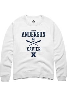 Aedan Anderson  Rally Xavier Musketeers Mens White NIL Sport Icon Long Sleeve Crew Sweatshirt