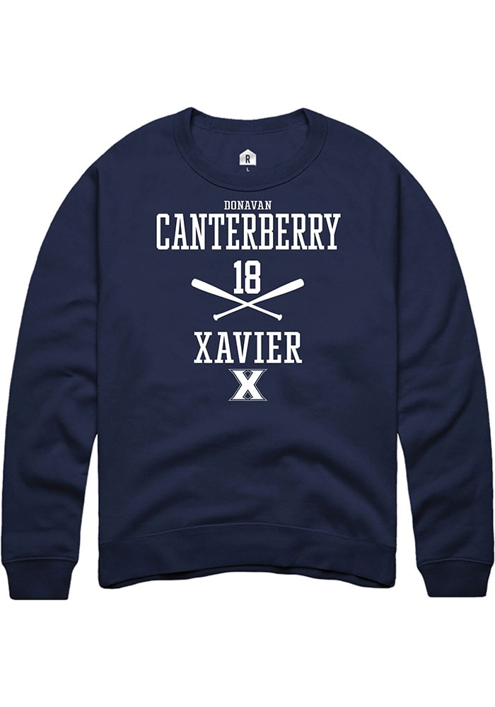 Donavan Canterberry  Rally Xavier Musketeers Mens Navy Blue NIL Sport Icon Long Sleeve Crew Swea..