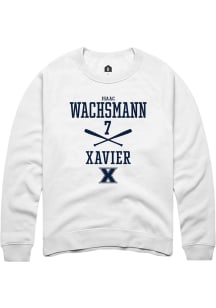 Isaac Wachsmann  Rally Xavier Musketeers Mens White NIL Sport Icon Long Sleeve Crew Sweatshirt