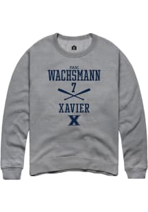 Isaac Wachsmann  Rally Xavier Musketeers Mens Grey NIL Sport Icon Long Sleeve Crew Sweatshirt