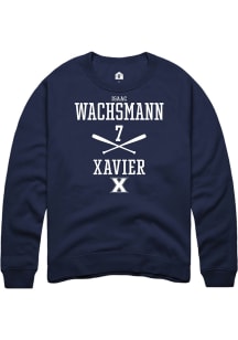 Isaac Wachsmann  Rally Xavier Musketeers Mens Navy Blue NIL Sport Icon Long Sleeve Crew Sweatshi..